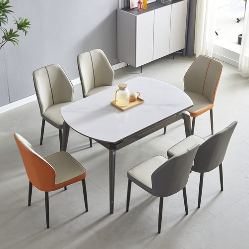 伸缩折叠玉晶石餐桌椅组合家用小户型现代简约轻奢实木饭桌可变圆