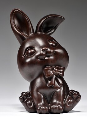 黑檀木雕兔子摆件十二生肖兔家居客厅办公室吉祥物装饰工艺品礼品