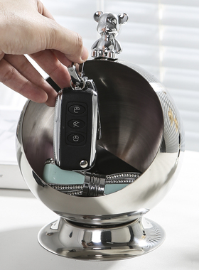 创意网红入户玄关钥匙收纳摆件进门口现代轻奢杂物盒子不锈钢收纳