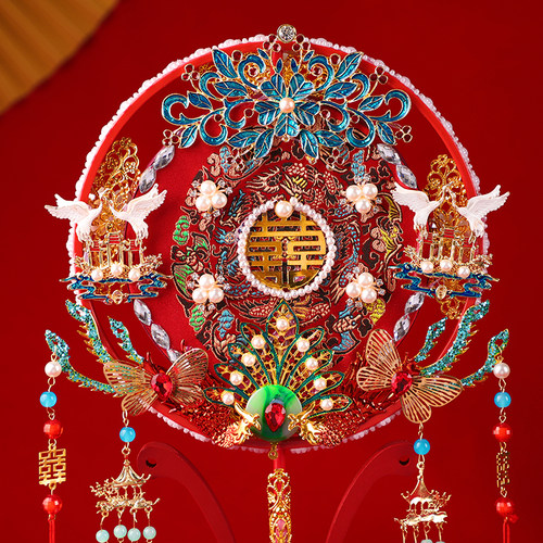 结婚新娘团扇diy材料包秀禾手工喜扇出I嫁中式婚礼手捧花遮面扇子