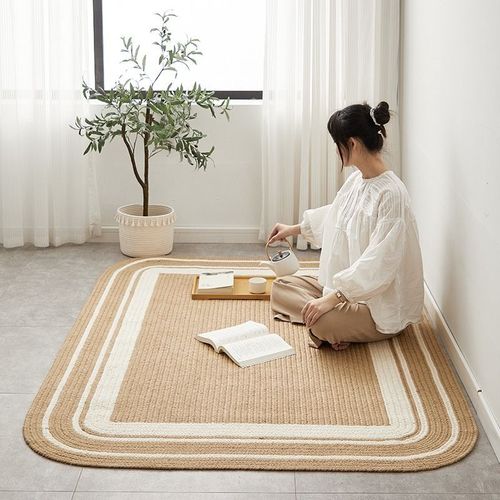 觅渡手工黄麻编织地毯客厅茶几简约阳台田园风卧室床边毯可定制