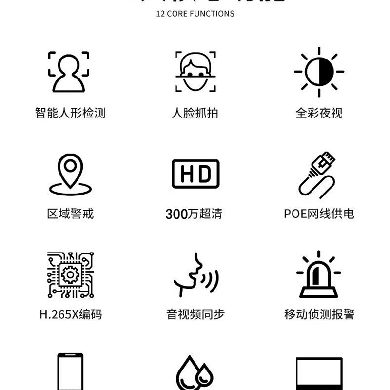 H.265 30h0万POE网络监控摄像机5MP音频500万1080P高清数字监控头
