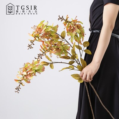 复古蓝色叠彩刺桐仿真花民宿餐桌装饰假花摆设绢花U手捧花造景配