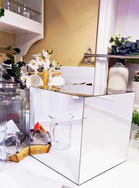 镜面正方形托台 网红镜子玻璃边几茶几摆件拍照道具网红家居装饰