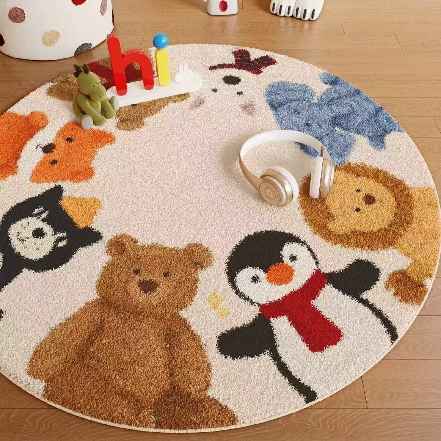 卡通可爱儿童房阅读区圆形地毯2025新款客厅卧室装饰床边毯地垫小