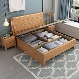 实木床1.2m1.35单人气压气动高箱储物床侧开全开带抽屉一1米2二宽