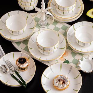 森系饭碗盘子简约碗具碗盘小清新釉下彩陶瓷餐具碗碟家用套装2025