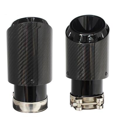 新款3层斜纹亮面碳纤维汽车消声器不锈钢黑色排气管消声器装饰AK