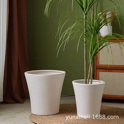 新款大口径陶瓷花盆白色透气室内阳台商场龙血树专用大号落地盆器