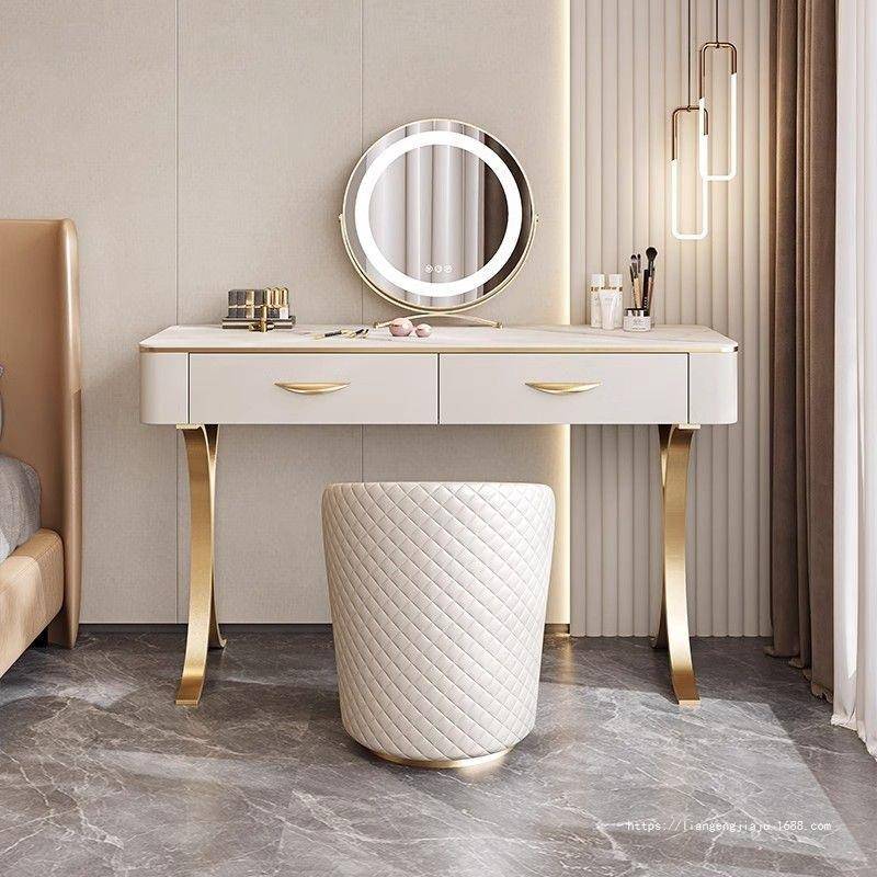 轻奢风岩板梳妆台卧室现代简约意式时尚小户型家用化妆桌实木书桌