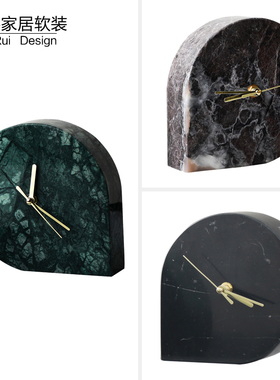 大理石小座钟迷你l创意时钟表圆形座钟客厅茶几书房桌面摆件装饰