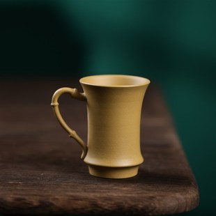 紫砂品茗杯 90cc 壶途站宜兴紫砂杯原矿黄金段泥 竹节带把主人杯