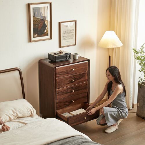 实木五斗柜六斗柜黑胡桃木现代简约收纳柜卧室家具整装储物柜斗橱