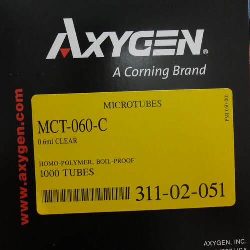 爱思进Axygen离心管0.6ml无色离心管MCT-060-C1000/盒，10盒/箱