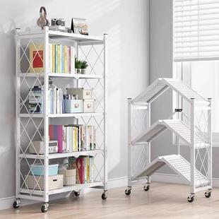 免安装可移动书架铁艺落地带轮客厅折叠置物架卧室收纳简易小书柜