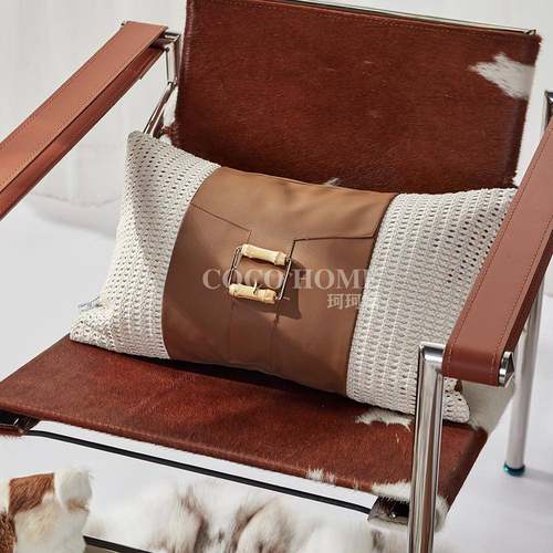 北欧客厅沙发搭配装饰枕高级感咖色腰枕pu柔软背靠居家抱枕被