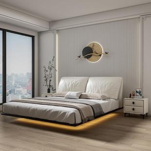 大象耳朵床真皮床奶油风意式 极简感应灯带网红主卧软床婚床收纳床