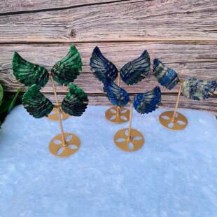 青金石红绿宝天然水晶雕刻天使翅膀办公桌面装饰水晶摆件