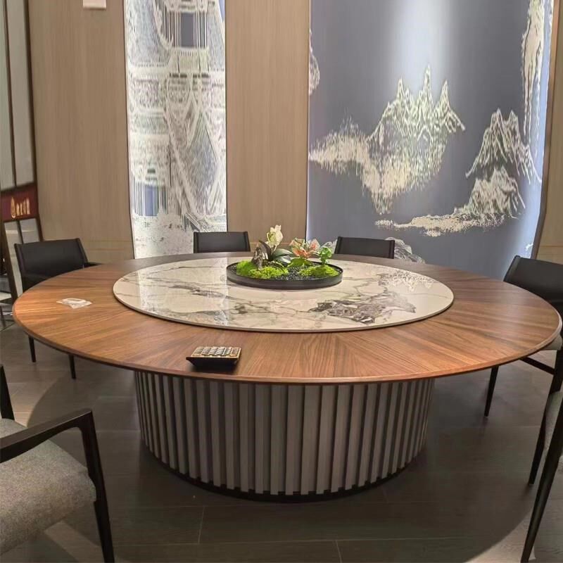 酒店2米3米电动餐桌大圆桌饭店会所包厢实木岩板18人20人餐桌直销