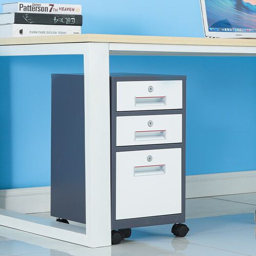 三抽柜矮柜带锁密码落地小柜子办公室文件收纳储物柜大抽屉铁皮柜