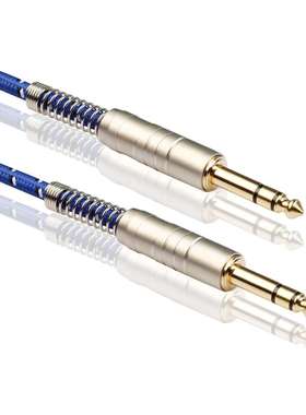 现货厂家 镀金头蓝色棉网6.35公对公立体声电吉他线卡农音频线