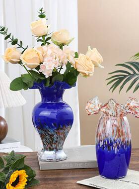 紫色芬顿玻璃花瓶轻奢客厅中古花瓶插花器餐桌样板间家居客厅装饰