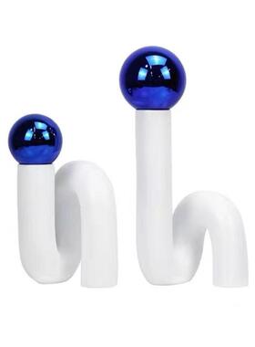 轻奢几何扭曲白色立体树脂花瓶摆件艺术样板间桌面茶几摆件装饰品