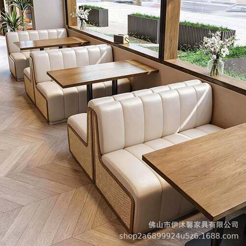 网红咖啡厅卡座餐饮沙发西餐靠墙休闲蛋糕茶几奶茶甜品店桌椅组合
