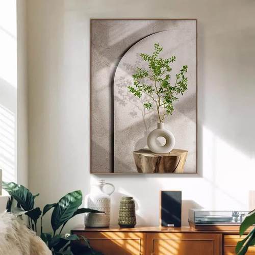 肌理风玄关装饰画现代简约走廊过道挂画入户门壁画绿植客厅落地画