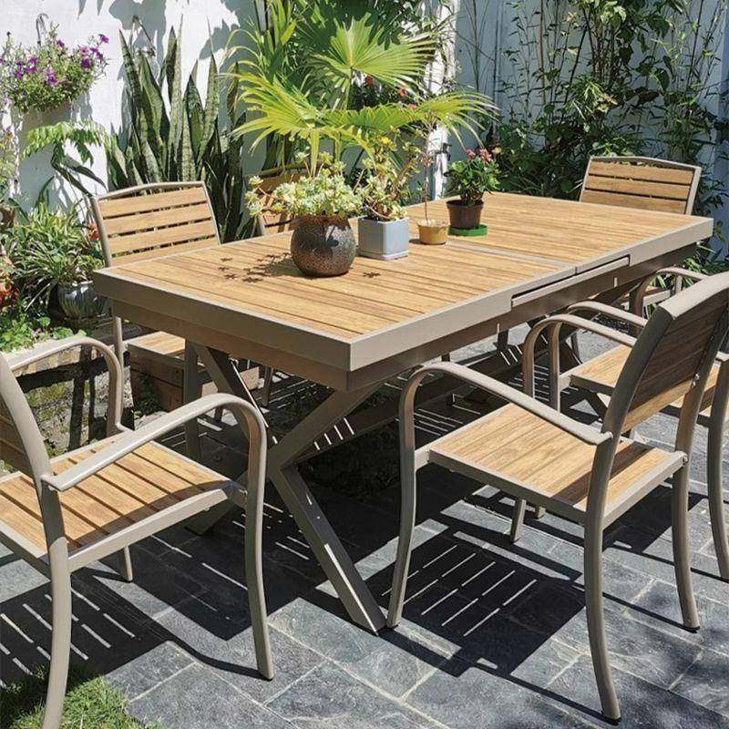 户外庭院桌椅休闲咖啡厅铝桌椅组合防水防晒露天别墅塑木桌椅套装