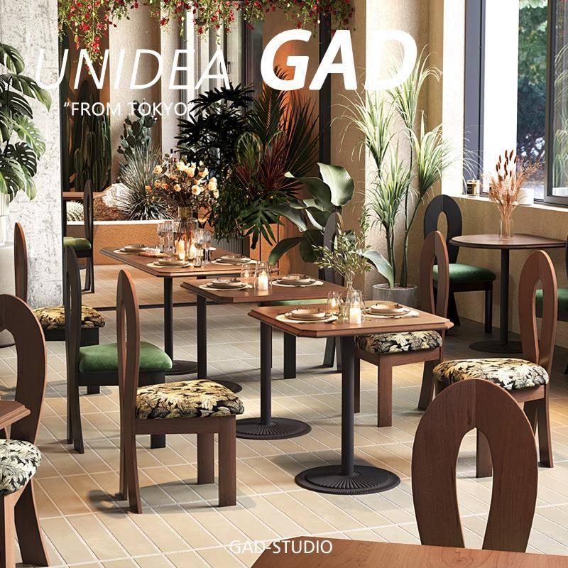 UN 中古风藤编实木融合西餐厅餐饮店咖啡厅桌椅组合茶楼洽谈商用