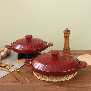 家用铝合金不粘锅耐高温铝制砂锅带盖煎锅平底锅烧烤烤肉双耳烤盘