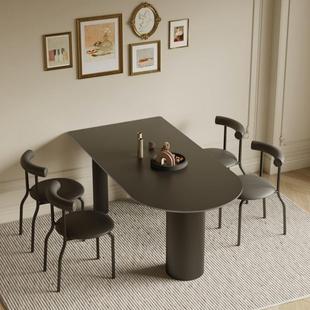 奶油风纯白色岩板餐桌餐椅组合现代简约小户型家用半圆形吃饭桌子