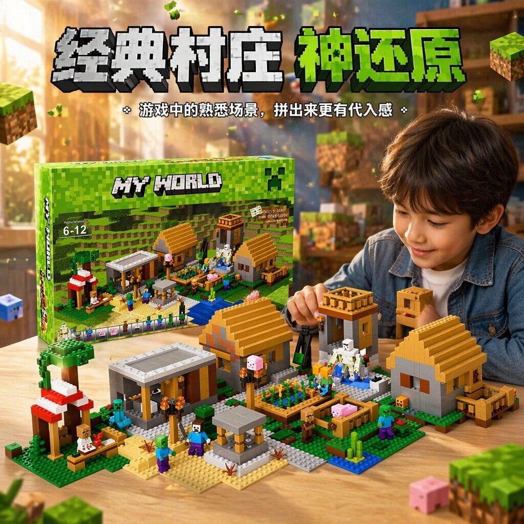 我的世界村庄匹配乐高高难度巨大型男孩儿童益智拼装积木玩具礼物