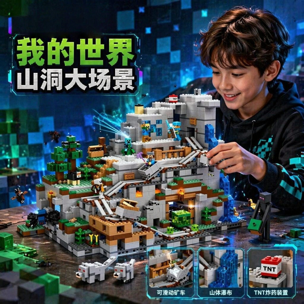 我的世界机关山洞高难度巨大型男女孩子益智拼装积木玩具匹配乐高