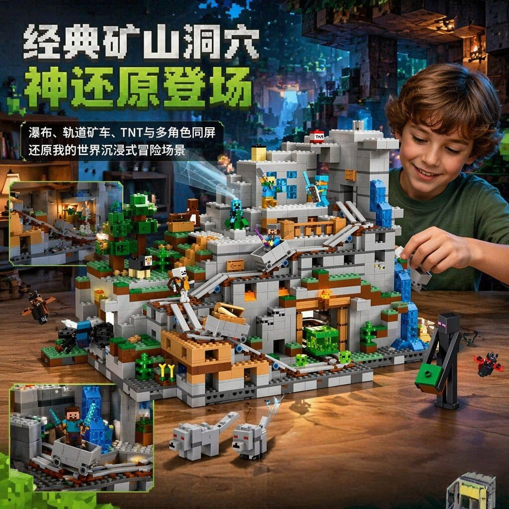 我的世界机关山洞拼装积木
