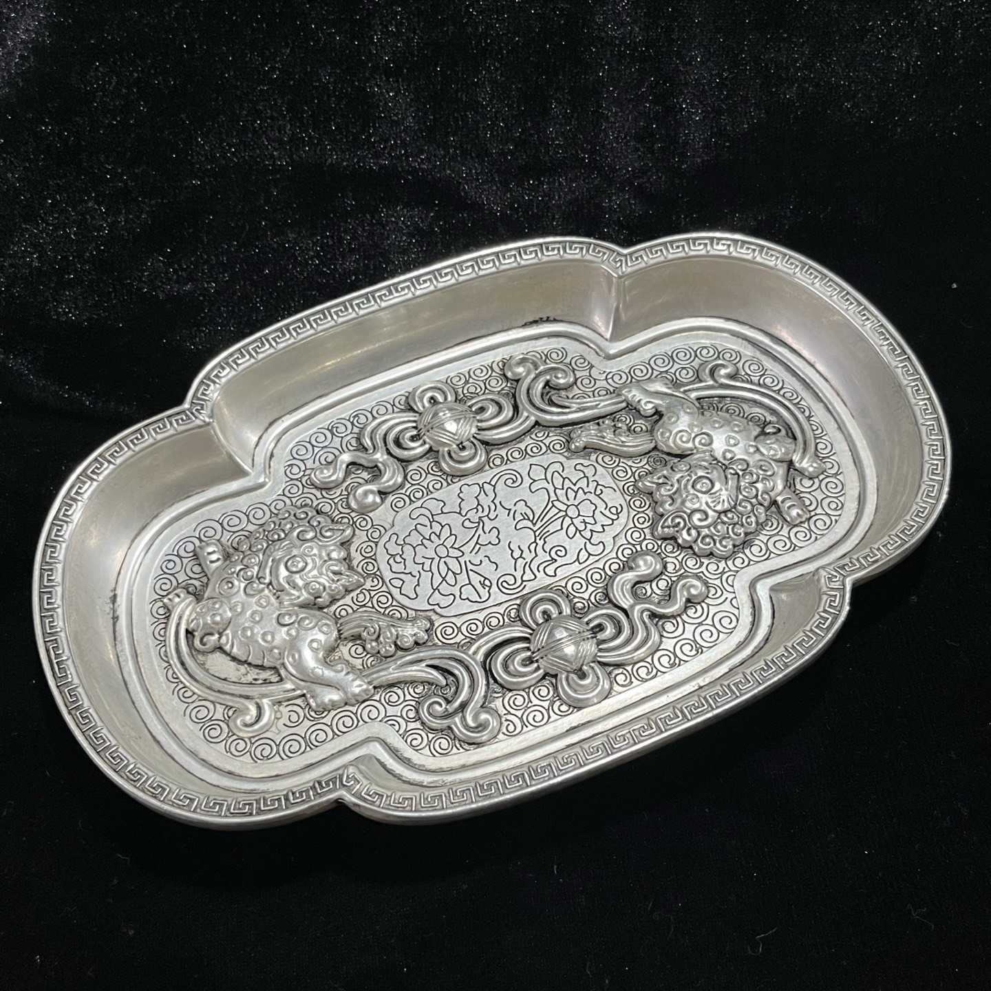 仿古双师盘工艺品摆件泡茶盘储水小茶盘复古盘子浮雕碟子