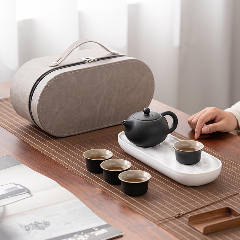 粗陶旅行茶具套装功夫茶具旅行包户外一壶四杯便携提梁壶泡茶器