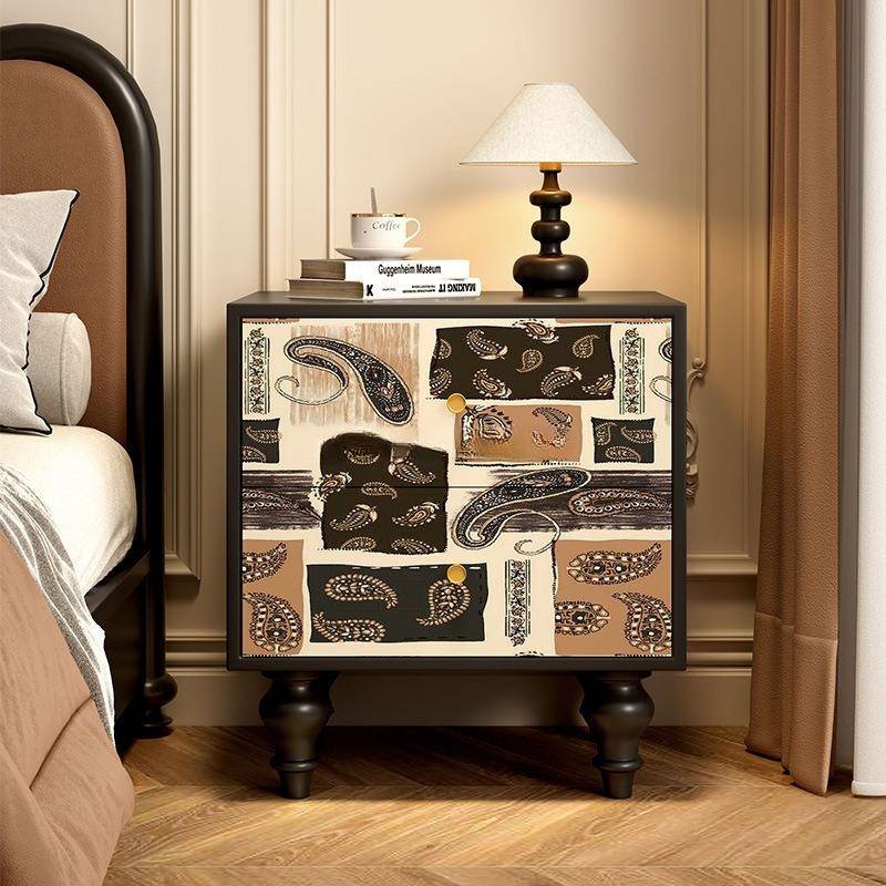 实木法式复古收纳柜抽象艺术置物柜卧室床头柜客厅边柜斗柜抽屉柜