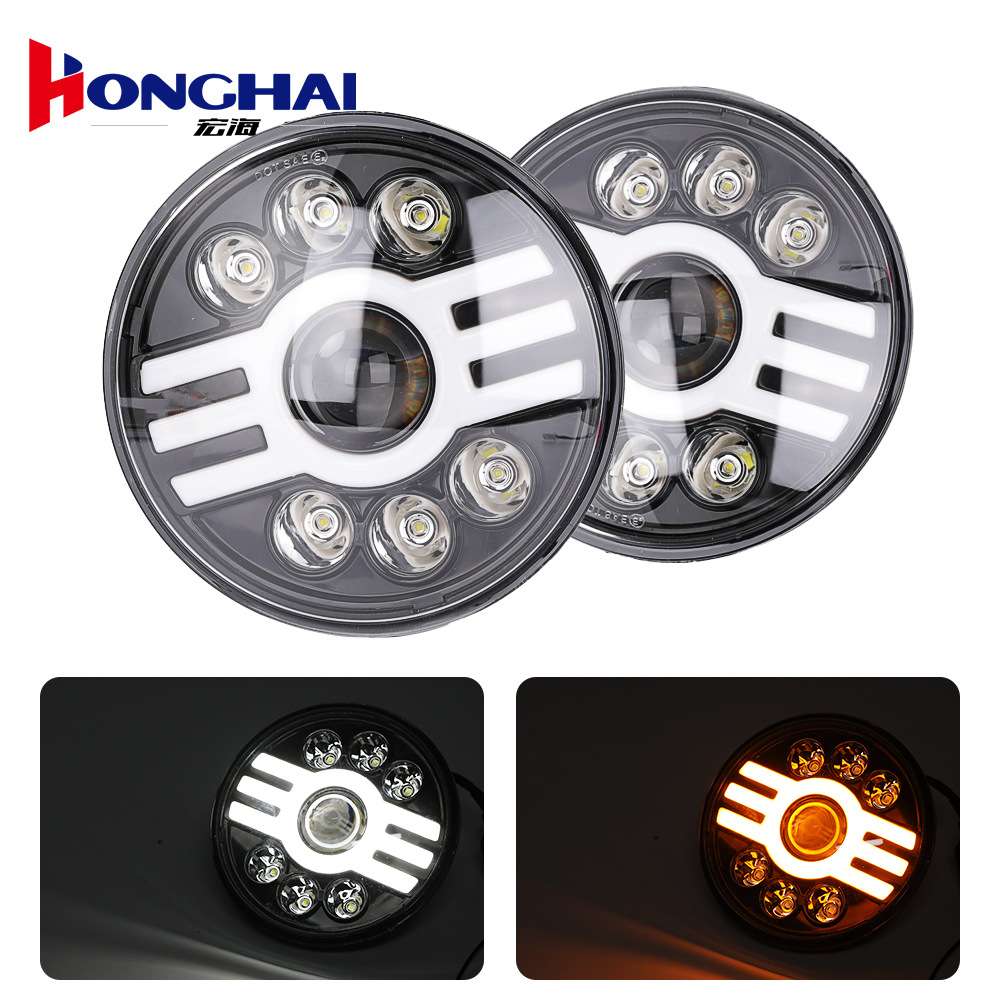 汽车led大灯7英寸适用牧马人改装大灯光圈远近光圆形55wLED大灯泡