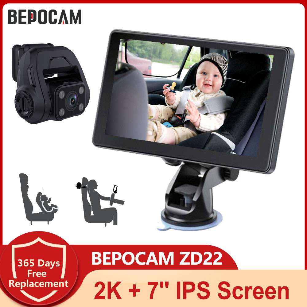 BEPOCAM Baby Car Camera HD 2K 7'' Touch Screen Car Baby Moni