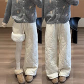 子休闲保暖加绒阔腿裤 白色羊羔绒棉裤 女秋冬哈尔滨穿搭东北防寒裤