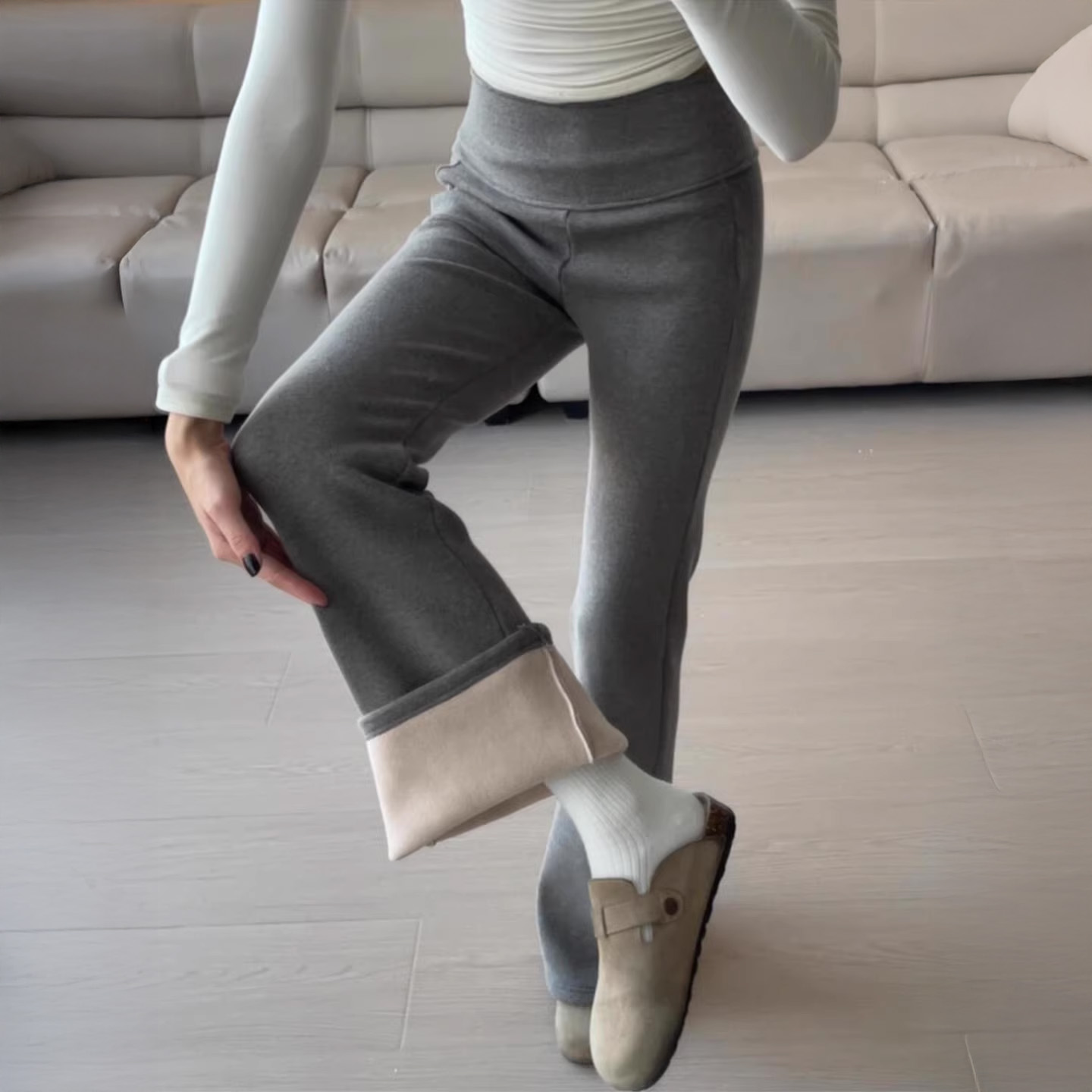 lu加绒微喇裤女秋冬保暖小