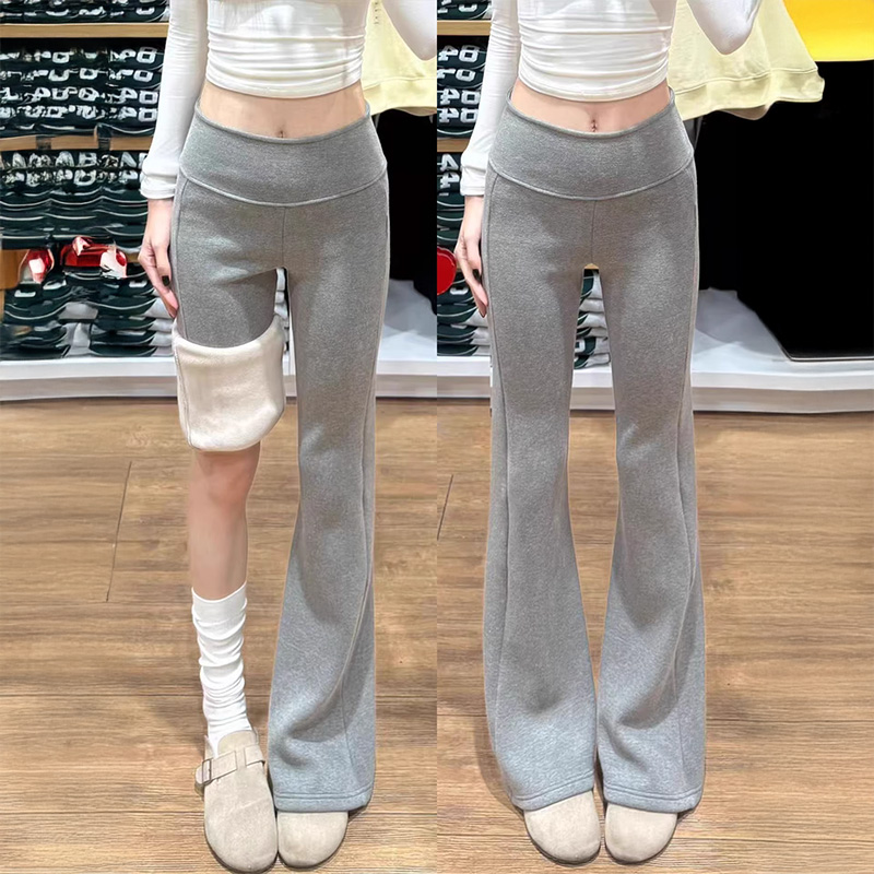 灰色加绒微喇叭裤女秋冬季