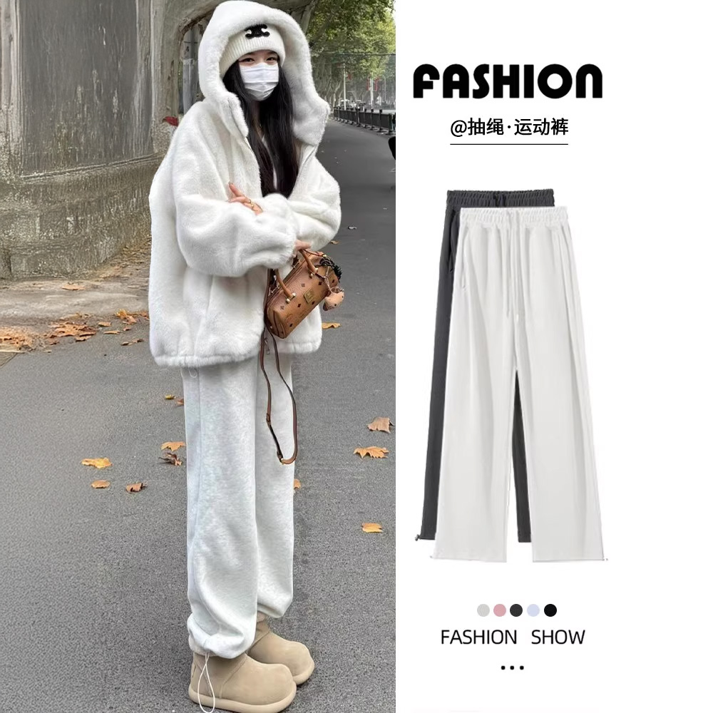 白灰色运动裤女秋冬季羊羔