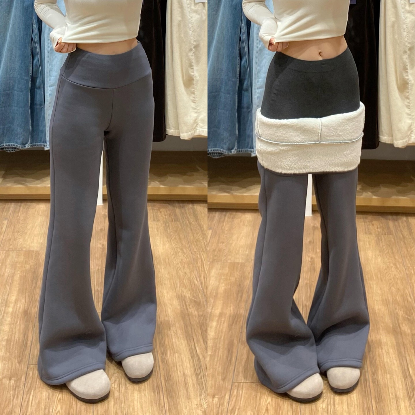 lu加绒微喇裤子女秋冬厚羊