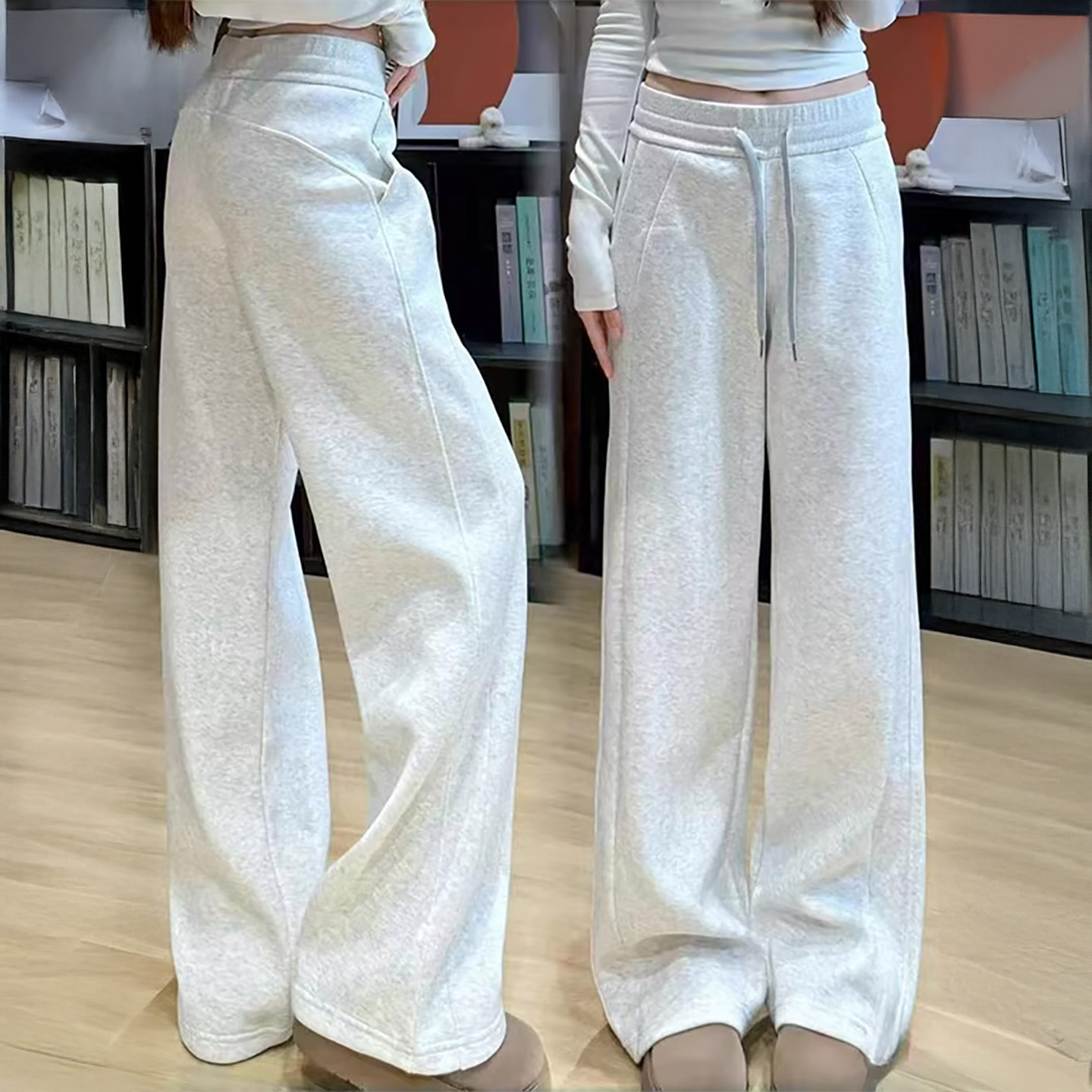 白灰色lu同款运动裤女秋冬