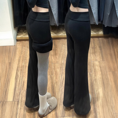 黑色lu加绒微喇裤女秋冬厚