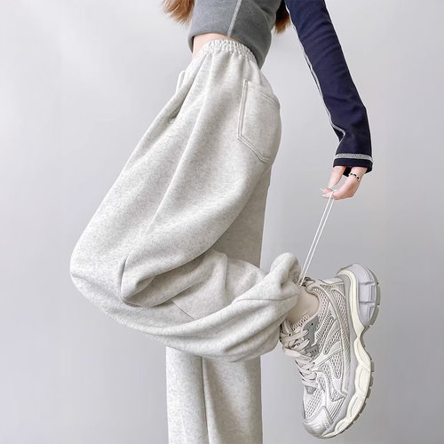 白灰色运动裤女秋冬季高腰