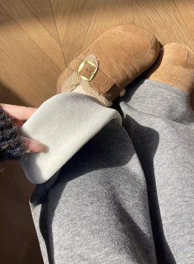 灰色ODN-2401加绒裤女子秋冬季2025年款加厚阔腿裤垂感直筒新米羊